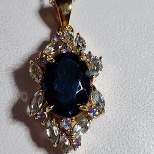 London Blue Topaz Glacier Topaz Tanzanite Pendant with Chain
